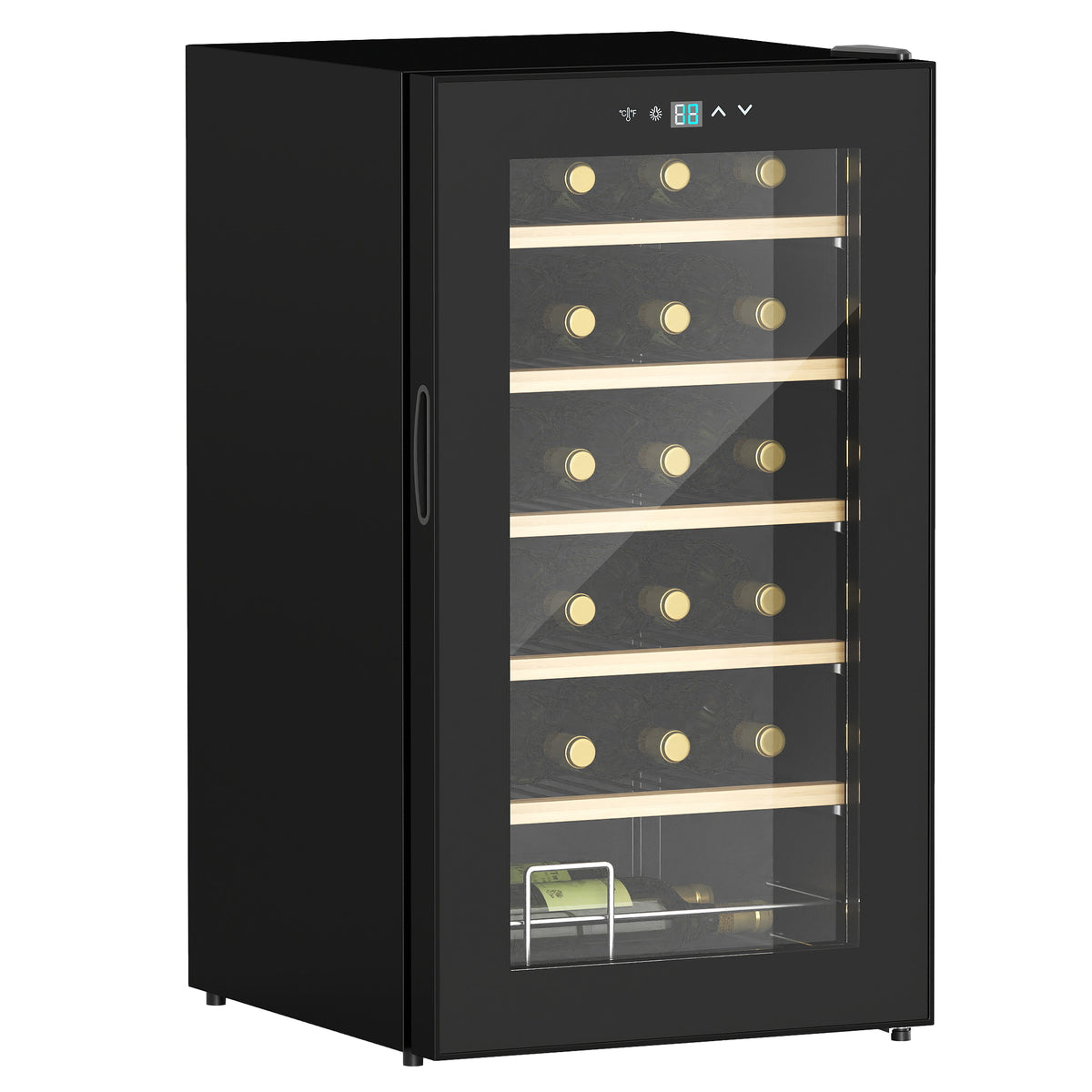 Weinkühlschrank für 24 Flaschen, einstellbare Temperatur 5 bis 20° C, LED-Beleuchtung, schwarz, 43 x 45 x 75 cm