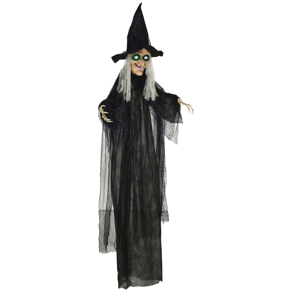 Halloween-Hexe, Halloween-Dekoration, Soundfunktion, mit Bewegungssensor, LED-Lichter, 130 cm x 18 cm x 183 cm