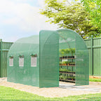 2 x 3 m Walk-in Polytunnel Greenhouse with Hinged Door and 6 Roll Up Mesh Windows, Garden Tunnel Warm House Tent, Green