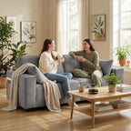 218 cm 3-Sitzer Sofa, modernes Cord-Sofa mit Taschenfeder-Polsterung, breiten Armlehnen und 2 Kissen, hellgrau