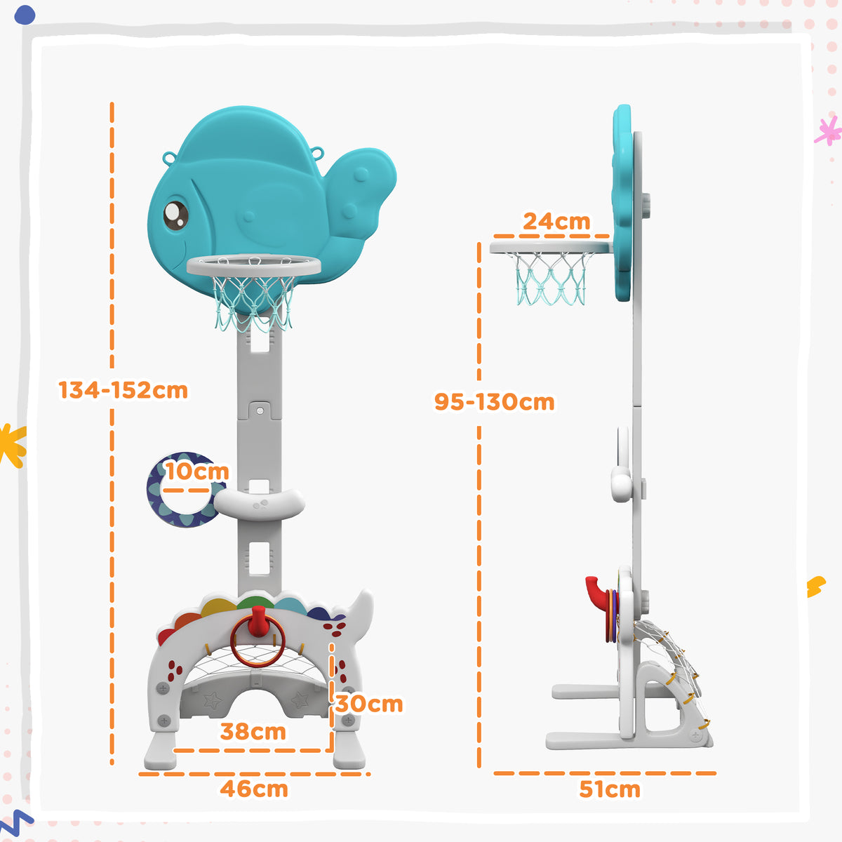 Kinder Basketballkorb 5 in 1 Höhenverstellbarer 134-152 cm mit Basketballs Pumpe Fußballtor Golfball Indoor Outdoor