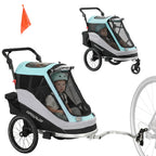 2 in 1 Fahrradanhänger & Buggy Faltbar Kinderfahrradanhänger mit 5-Punkt Gurt Reflektoren 16-Zoll-Luftreifen Bremse
