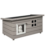 Wooden Outdoor Cat House, Elevated Cat Shelter Kennel, Pet Play House with Openable Top, Asphalt Roof, Window, Grey
