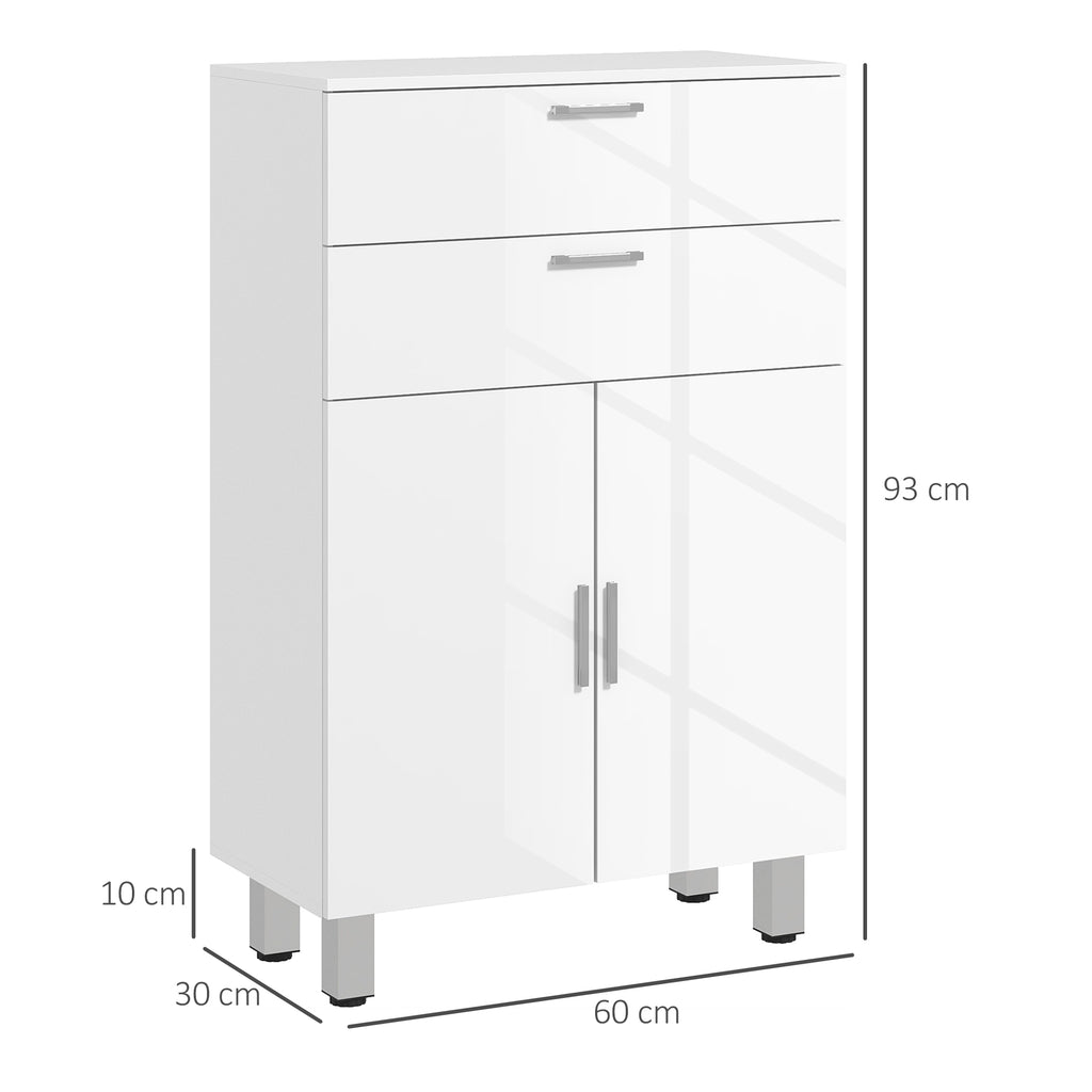 Badezimmerschrank, Badkommode, 2 Schubladen, verstellbares Regal, Holz, Weiß