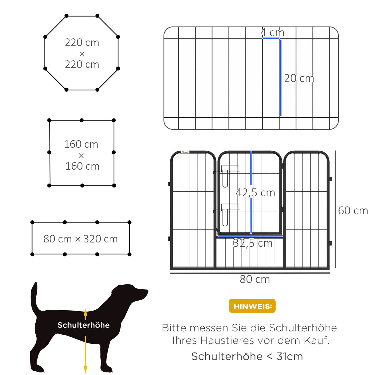 Steel 8 Panel Dog pen Pet Puppy PlayPen Grey