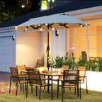 Doppelschirm, Terrassenschirm, neigbar, mit Solarpaneel, 35 LEDs, Stahlrahmen, beige, 2,92 x 1,50 x 2,18 m