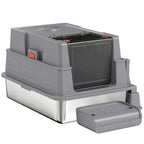 Katzenklo XXL Edelstahl Katzentoilette 130L mit 180° Klappdeckel Hohen Seitenwänden Schaufel Trittstufe 70x50x43cm Grau