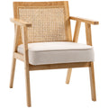 Exotischer Polsterstuhl, Kautschukholz, Sitzkissen in Leinenoptik, 63L x 69B x 78H cm, Cremeweiß