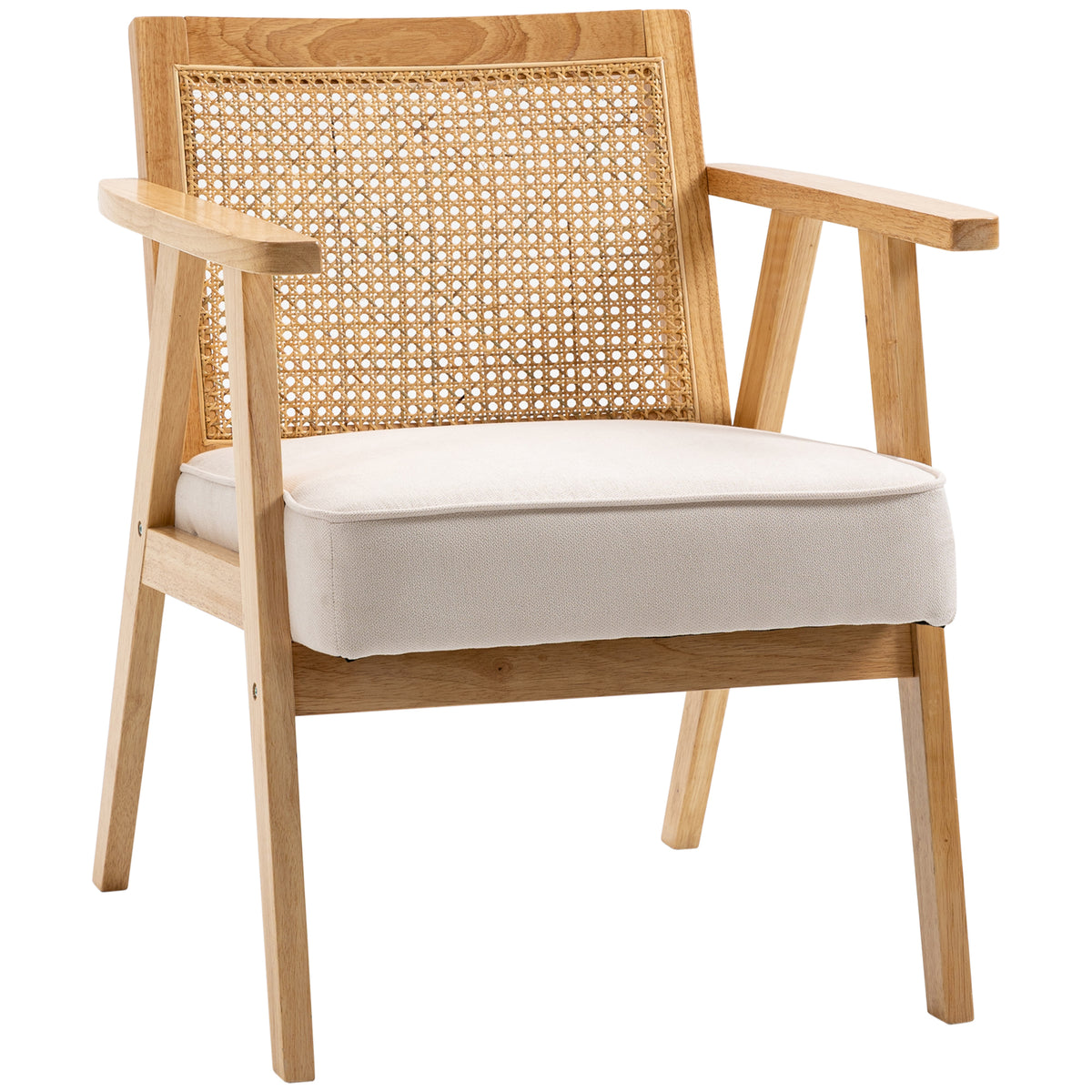 Exotischer Polsterstuhl, Kautschukholz, Sitzkissen in Leinenoptik, 63L x 69B x 78H cm, Cremeweiß