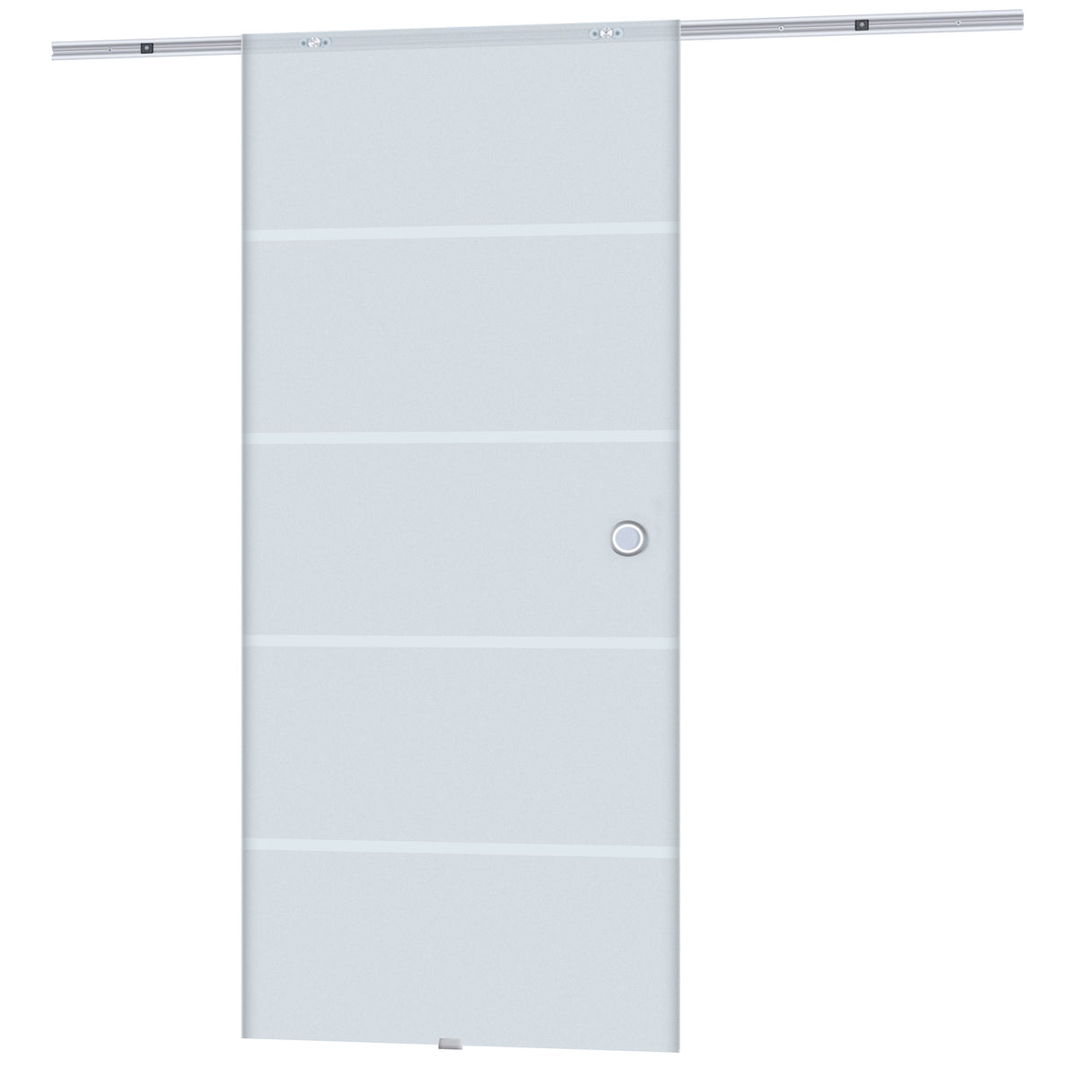90cm Modern Sliding Door Include Hardware Track System Kit, Frosted Stripe Glass Door, Round Handle