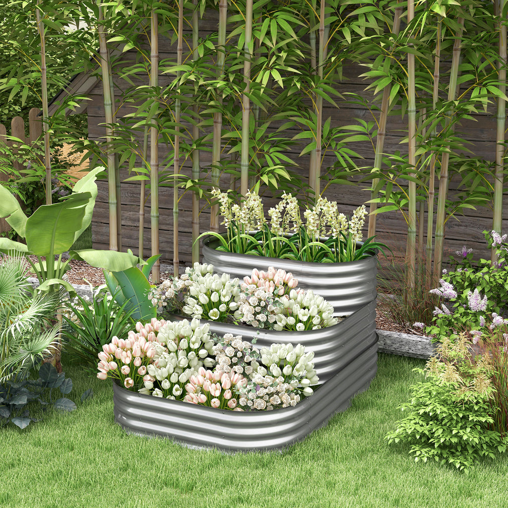 Hochbeet Outdoor-Blumentreppe Pflanzkasten, 3 Stufen, 158 cm x 109 cm x 82 cm, Silber