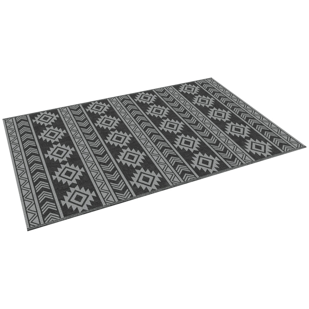 Outdoor-Teppich, wasserdicht, doppelseitiges Design, hochwertige Kunststofffaser, schwarz+grau, 182 x 274cm