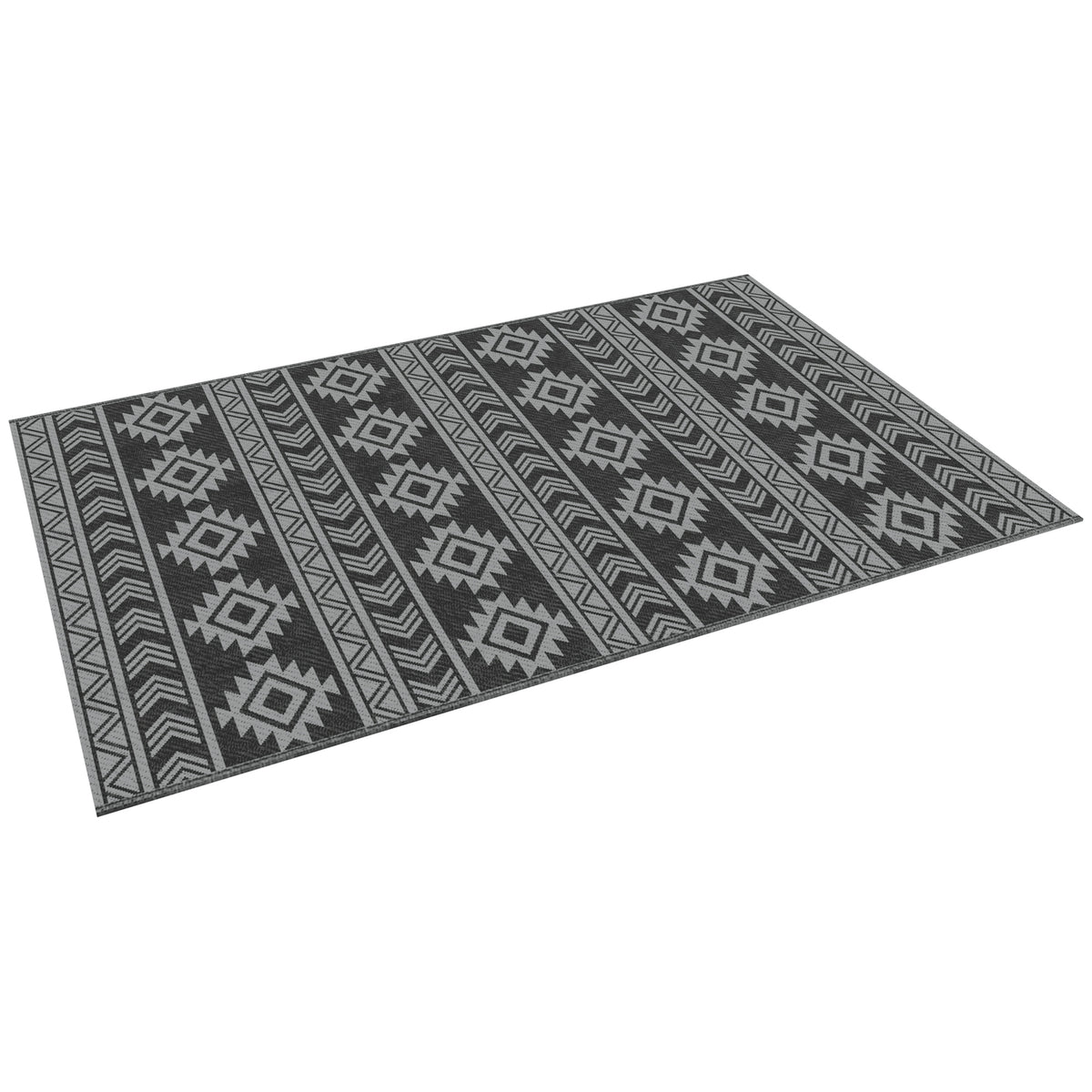 Outdoor-Teppich, wasserdicht, doppelseitiges Design, hochwertige Kunststofffaser, schwarz+grau, 182 x 274cm