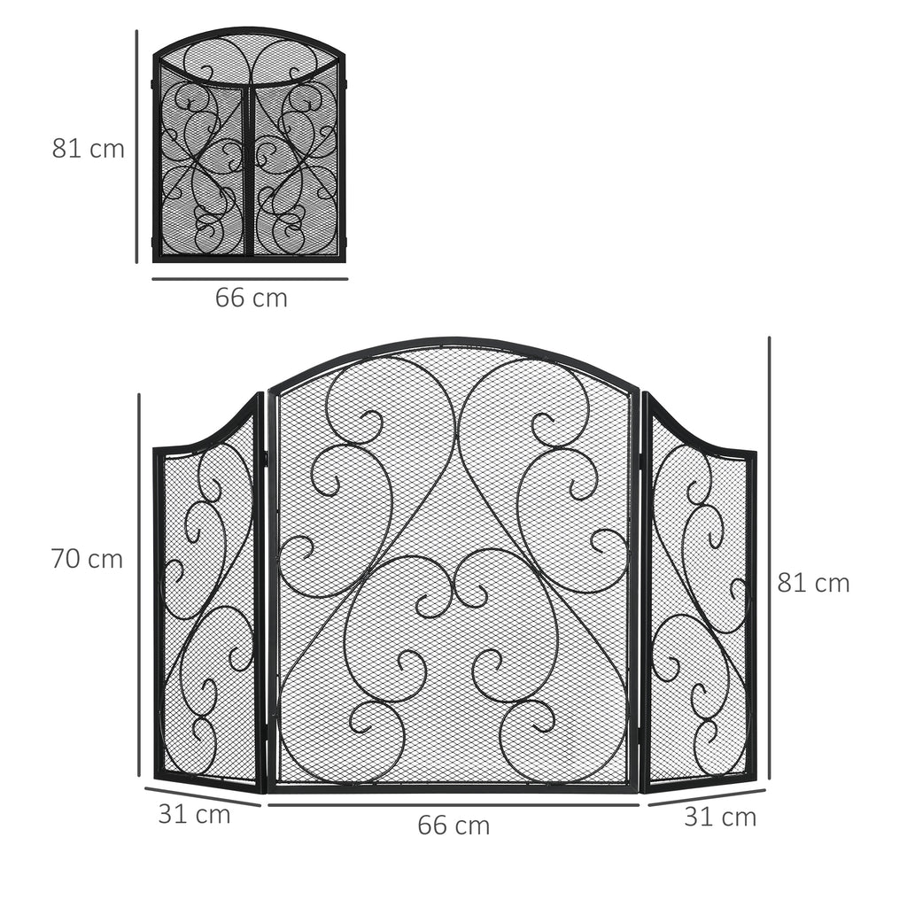Kaminabdeckung, Funkenschutzgitter, Vintage-Design, 66 cm x 31 cm x 81 cm, Schwarz