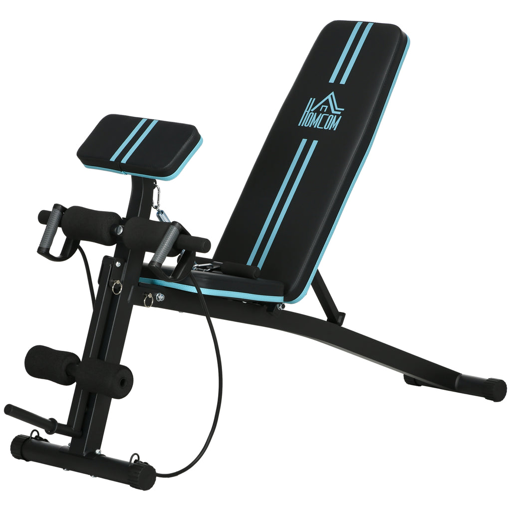 Foldable Weight Bench, Adjustable Strength Training Sit Up Ab Bench, Incline/Decline, Blue