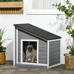 Hundehütte aus Massivholz, wetterbeständig, Asphaltdach, 71 cm x 58 cm x 77 cm, Grau + Weiß