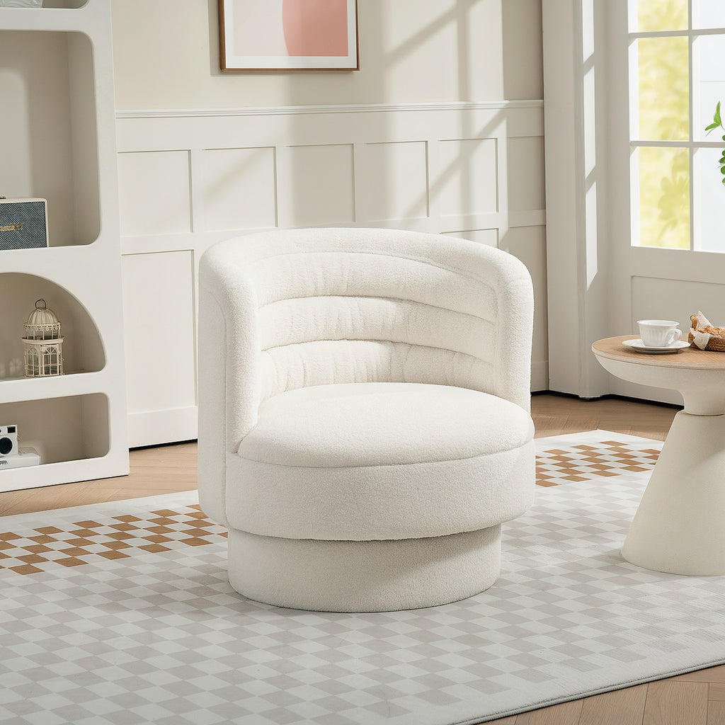 Drehbarer Polstersessel, Moderner Lounge-Sessel mit Kautschukholzrahmen, für Wohnzimmer, Schlafzimmer, Cremeweiß