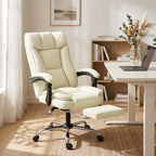 Ergonomischer Bürostuhl mit Fußstütze, Kunstleder-Bezug, rollbar, drehbar, Metall, Beige+Schwarz