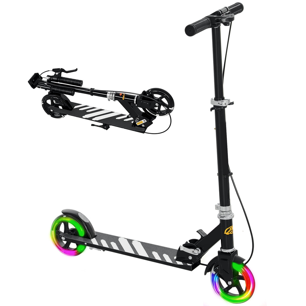 Scooter for Kids Aged 3-8 Years, with Adjustable Handle, Two Light Up Wheels, Handbrake, Rear Brake, Black