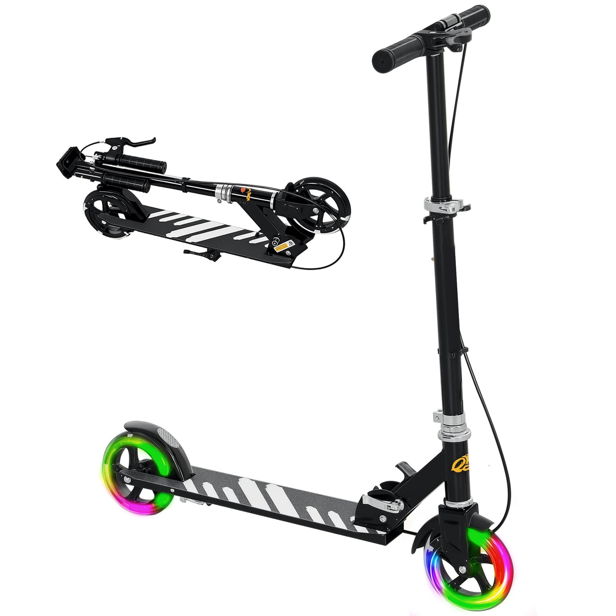 Scooter for Kids Aged 3-8 Years, with Adjustable Handle, Two Light Up Wheels, Handbrake, Rear Brake, Black