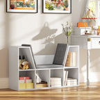 Bücherregal mit Sitzfläche, 6 Fächer, gepolstert, 105 x 30 x 63 cm, Weiß