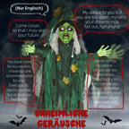 6ft Halloween Witch Decoration, Outdoor Activated Prop with Light Up Eyes Magical Heart, Sound Activated
