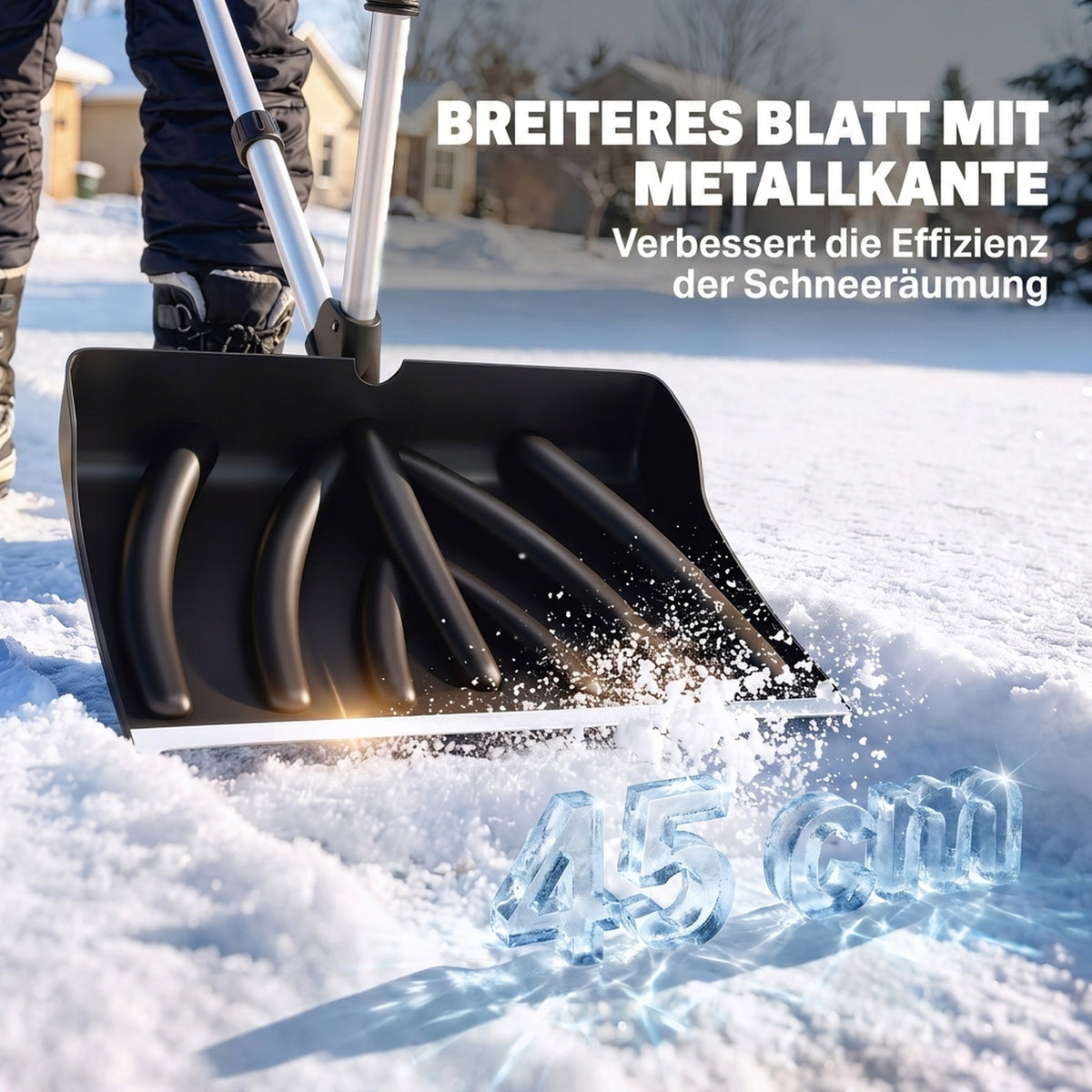 Heavy-Duty Snow Shovel with Assist Handle, Portable Snow Pusher with 45cm Wide Blade, Detachable Aluminium Handle
