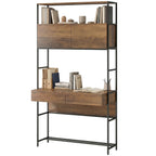 Computertisch mit Regalen und 2 Schubladen für das Home Office, 185 cm hoch, Braun Holzoptik