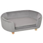 Hundesofa Hundebett aus holländischem Samt Hundecouch mit Rückenlehne, Holzbeine, Kissen, Katzensofa mit weicher Polsterung für kleine Hunde 86 x 55 x 33 cm Hellgrau