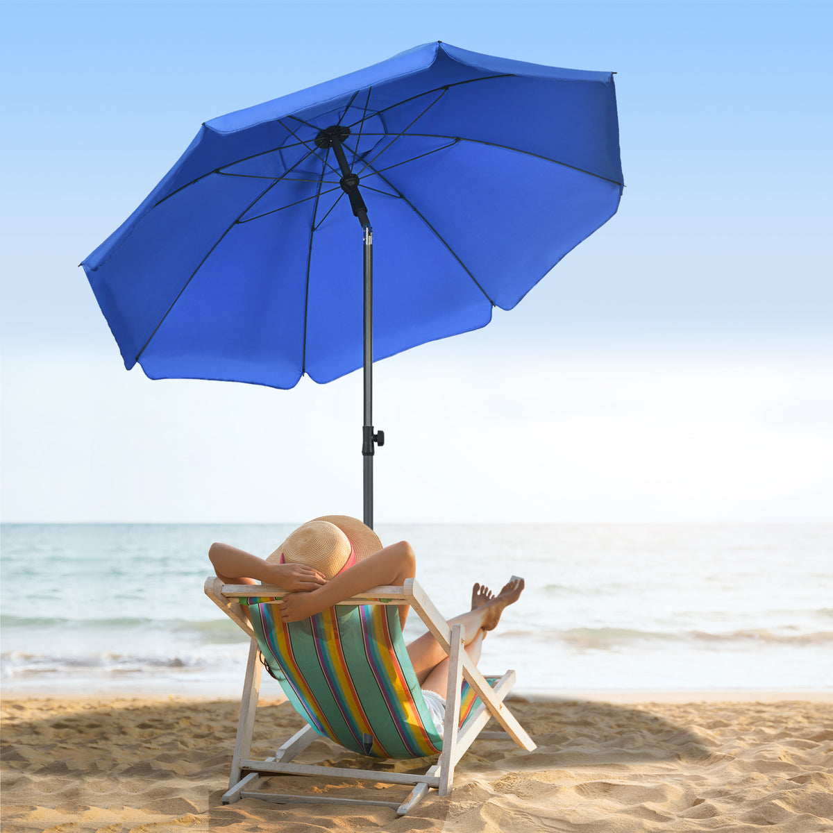 Strandschirm, Sonnenschirm, mit Bel¨¹ftungs?ffnungen, verstellbare Neigung, UV50+ ?1,80, Blau