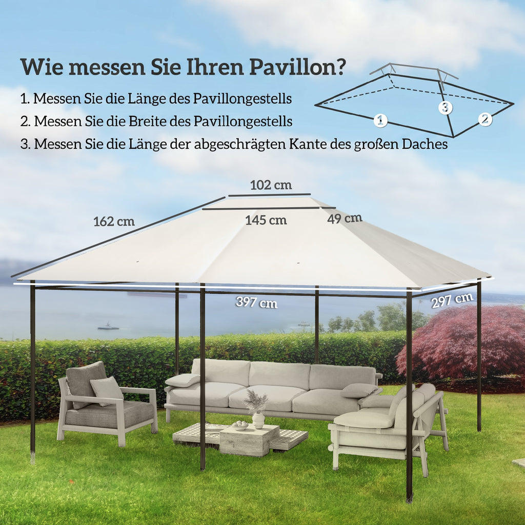 3 x 4m Gazebo Canopy Replacement Cover, Gazebo Roof Replacement (TOP COVER ONLY), Cream White