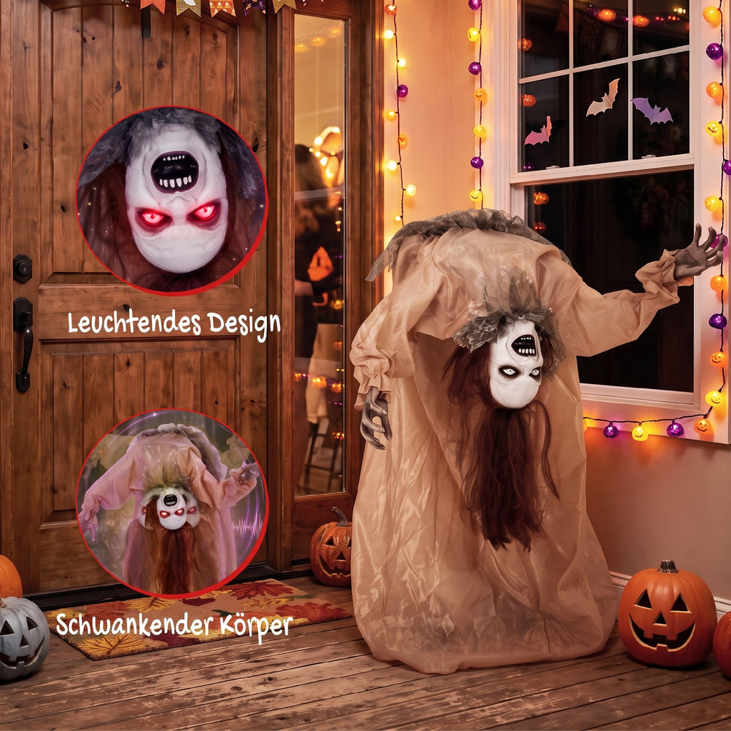 Animated Halloween Ghost, Halloween Animatronics with Creepy Screams, Glowing Eyes, Sound/Touch Activated