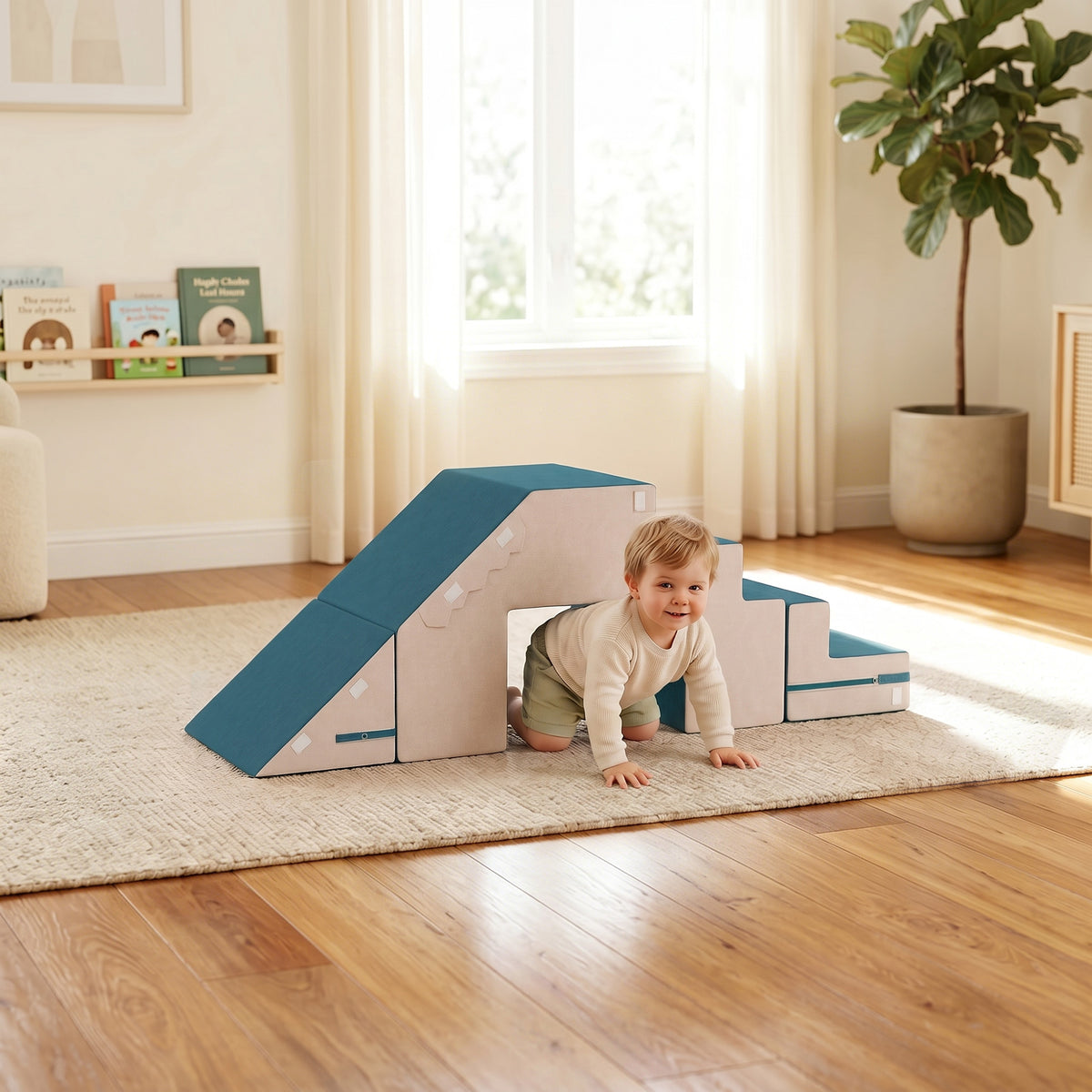 Spielsofa Samt 2-Teiliges Kindersofa aus Schaumstoff Waschbar Modulares Kindercouch für Kinder 0,5 bis 3 Jahre