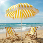 Sonnenschirm Strand Ø180 cm Strandschirm mit Sandanker verstellbarer Neigung Tragetasche für Reisen Strand Gelb+Weiß
