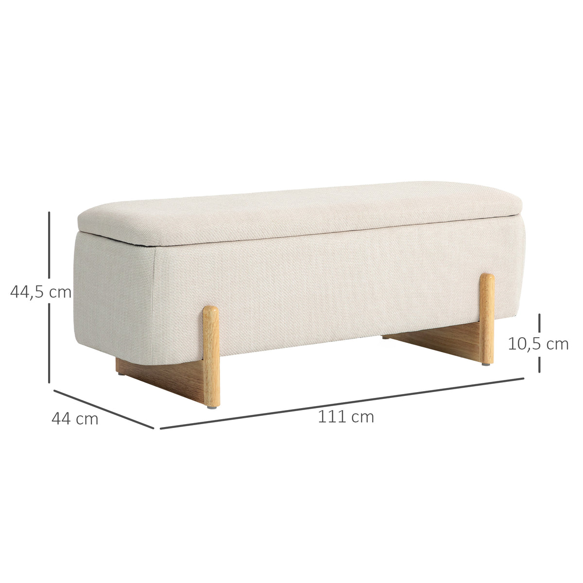Hocker mit Stauraum, Sitzbank mit Schaumstoffpolsterung, Leinenimitat, 111 x 44 x 44,5 cm, Cremewei?