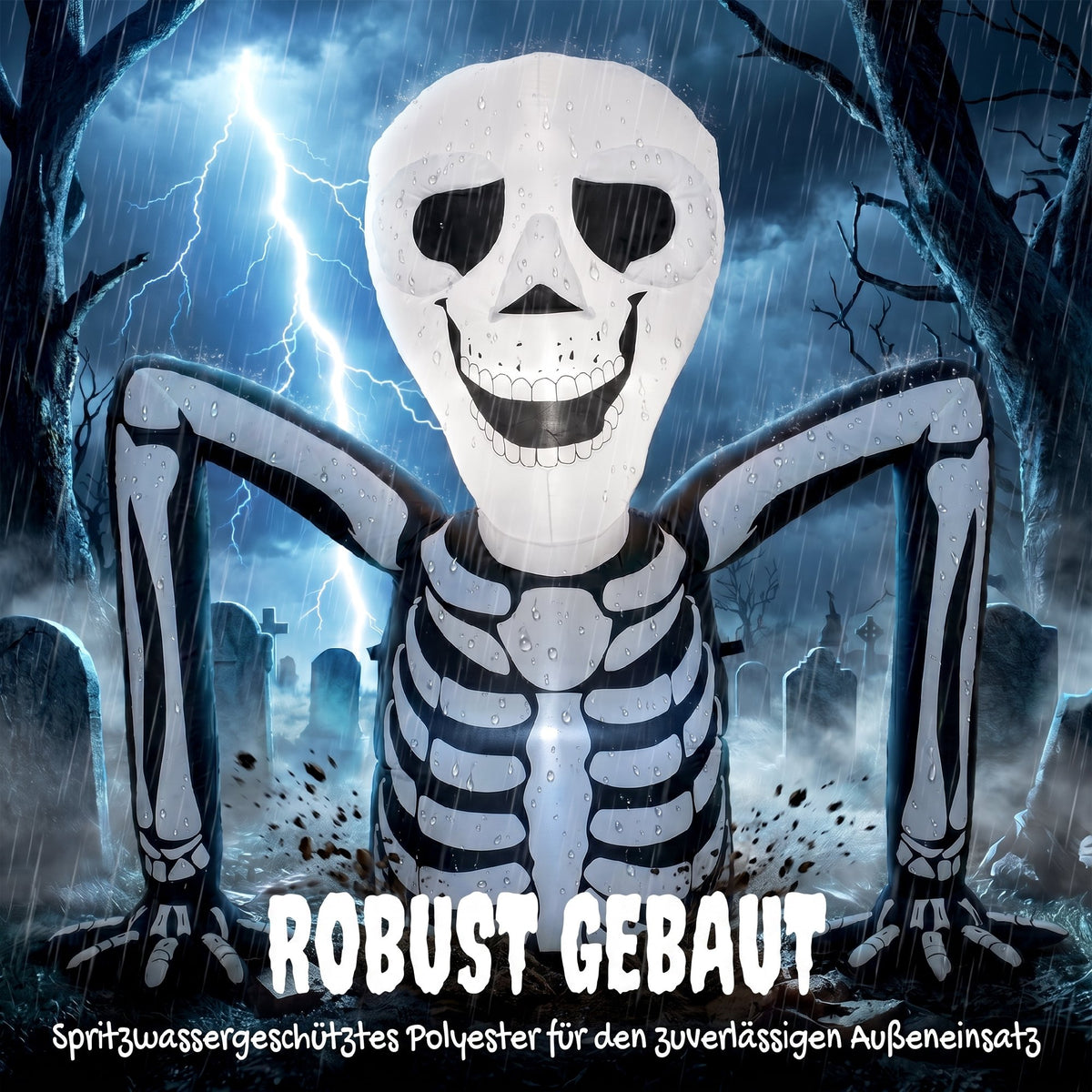 Aufblasbares Halloween-Skelett, aus dem Boden kriechend, mit LED-Lichtern, gruselige Deko für Innen- und Außenbereich