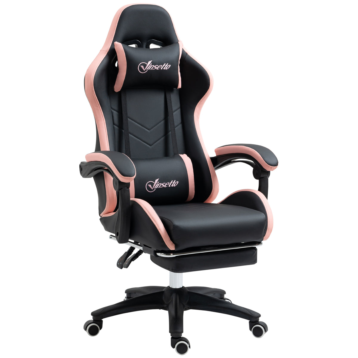 Bürostuhl, Gamingstuhl, 1 Kopfstütze, 1 Lendenstütze, Rosa + Schwarz