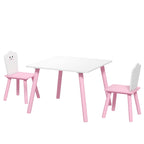 Kindertisch und Stuhl Set 3-teilig, 1 Tisch 2 Stühle, Rosa und Weiß