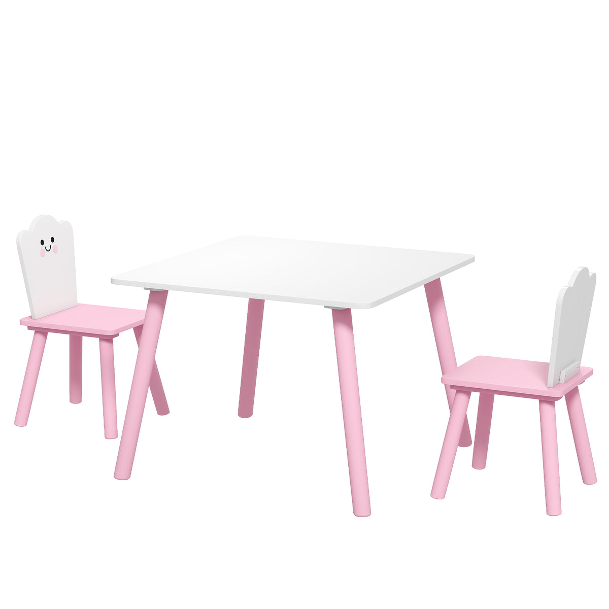 Kindertisch und Stuhl Set 3-teilig, 1 Tisch 2 Stühle, Rosa und Weiß