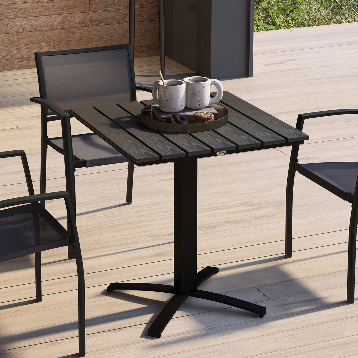 Terrassentisch, für 4 Personen, Holzoptik, Aluminiumrahmen, 70 x 70 x 76 cm, Grau