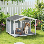 Hundehütte wetterfestes Erhöhtes Hundehaus aus Holz mit Asphaltdach, Terrasse, für mittelgroße Hunde 103x107x83,5cm Grau