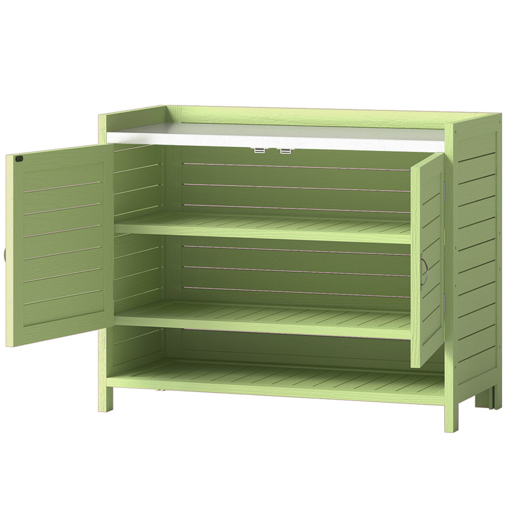 Pflanztisch mit Unterschrank aus Holz Outdoor Gartenschrank mit verzinkter Arbeitsplatte 3 Regalböden 88x40x70,5cm Grün