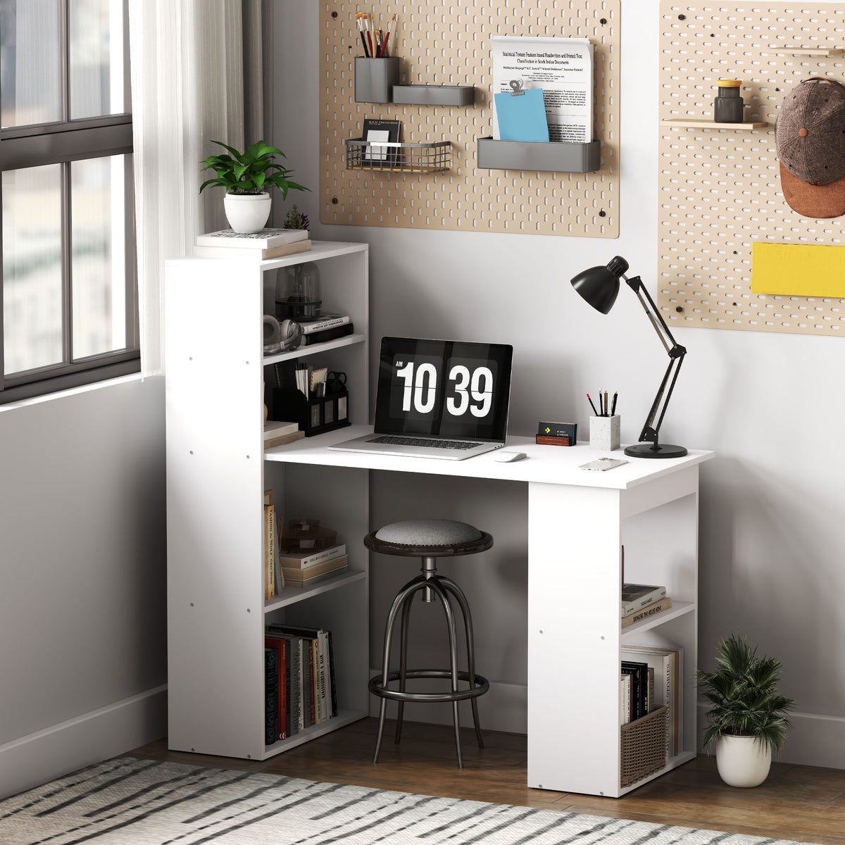 Schreibtisch B¨¹rotisch Computertisch, 2 Regale, 5 Regalb?den, 120 cm x 55 cm x 120 cm, Wei?