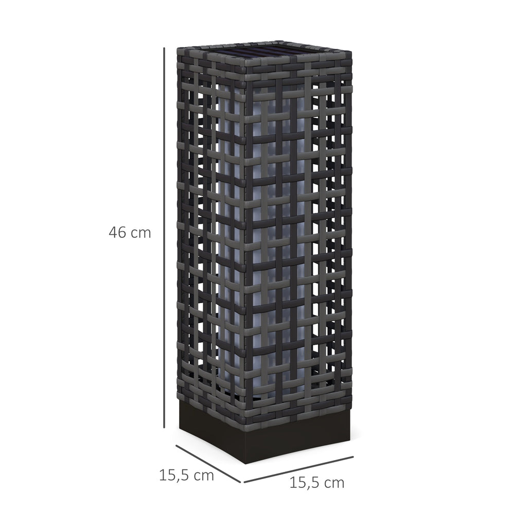 Außenleuchte mit Solarmodul, Einschaltautomatik, 8 h Betriebszeit, Rattanoptik, Stahl, 15,5 x 15,5 x 46 cm, Grau