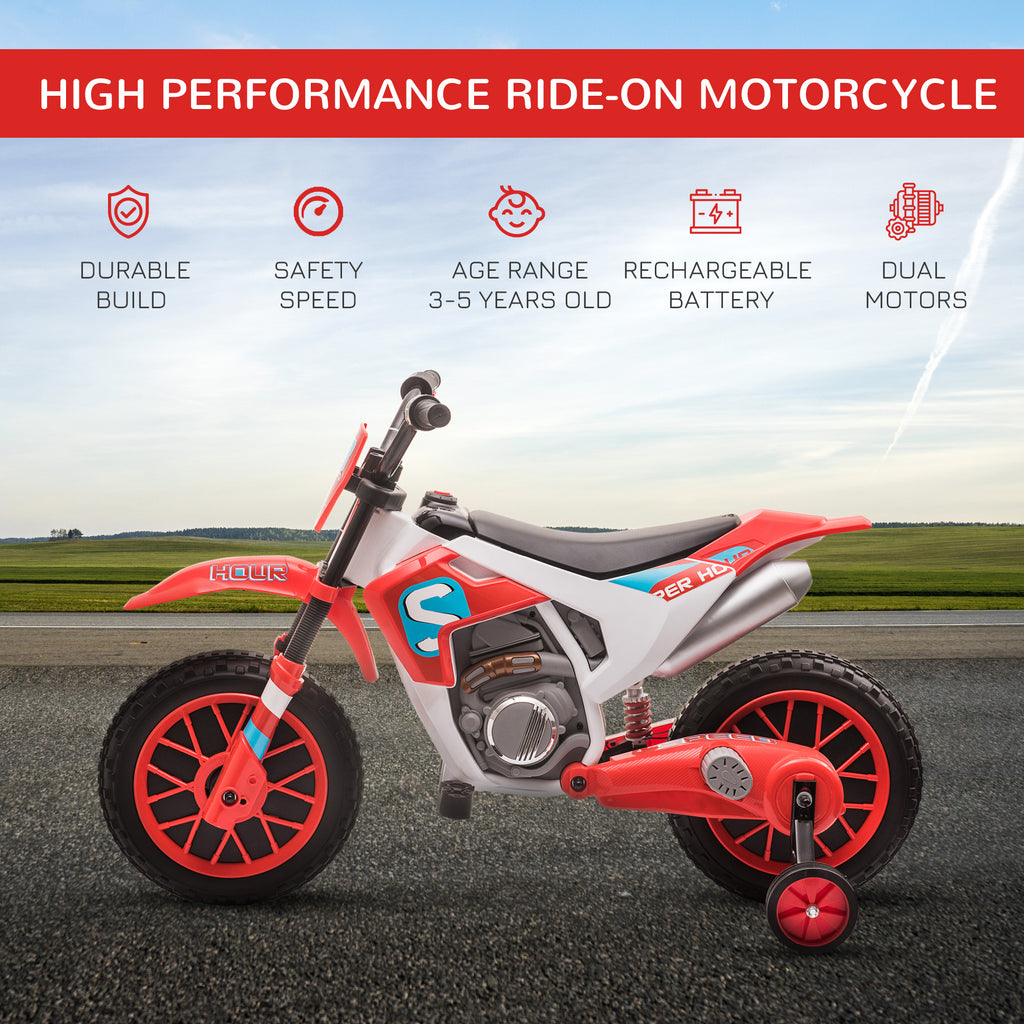 Elektro Kindermotorrad Elektromotorrad Kinder 3-8 km/h Elektro Motorrad mit 2 Stützrädern für Kinder ab 3 Jahre Rot+Weiß