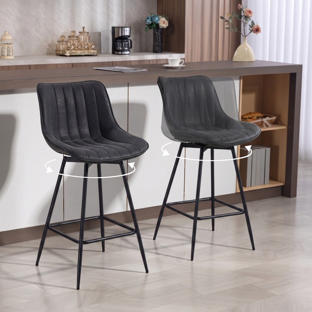 Barhocker 2er Set, 68 cm drehbare Tresenhocker mit Rückenlehne für Kücheninsel, Esszimmer, Schwarz