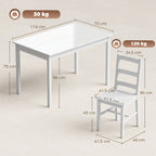 5-teiliges Esszimmer-Set für 4 Personen, rechteckiger Esstisch und Stühle aus massivem Holz, für kleine Räume, Weiß
