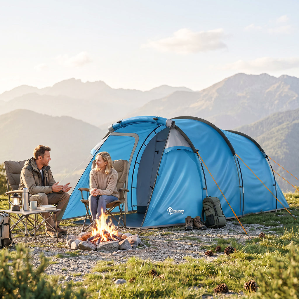 Campingzelt, Wurfzelt für 2 Personen, Vorraum & Schlafbereich, wasserdicht, 426 x 206 x 154 cm, Hellblau