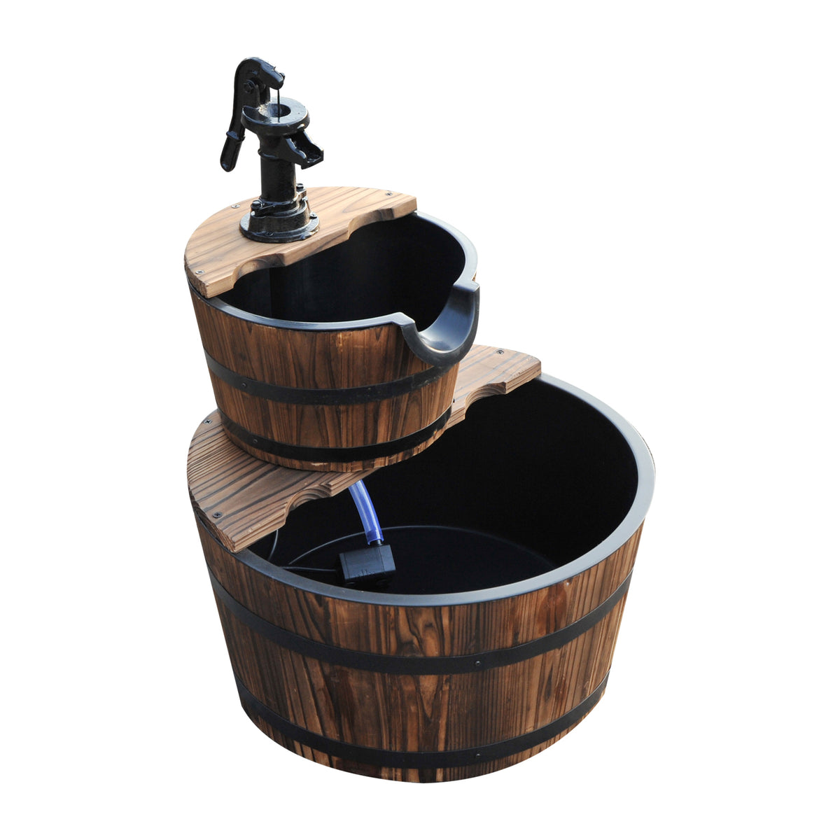 Wooden Water Pump Fountain, 2 Tier-Fir Wood