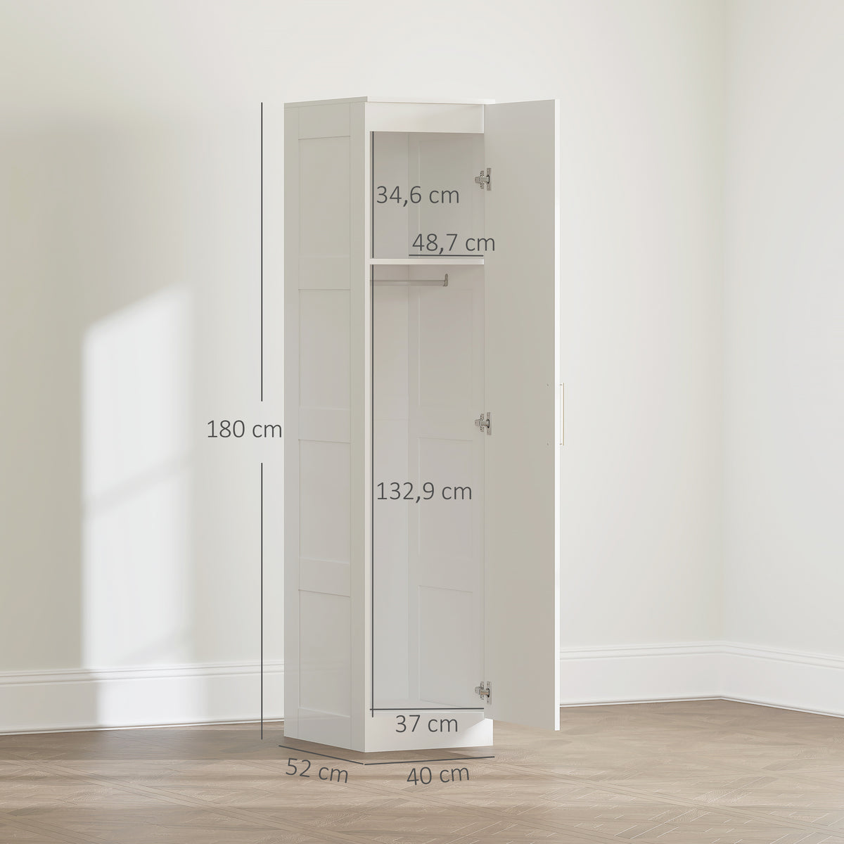 Kleiderschrank Mehrzweckschrank mit Kleiderstange, Regal, Soft-Close-T¨¹r 40 x 52 x 180 cm Wei?
